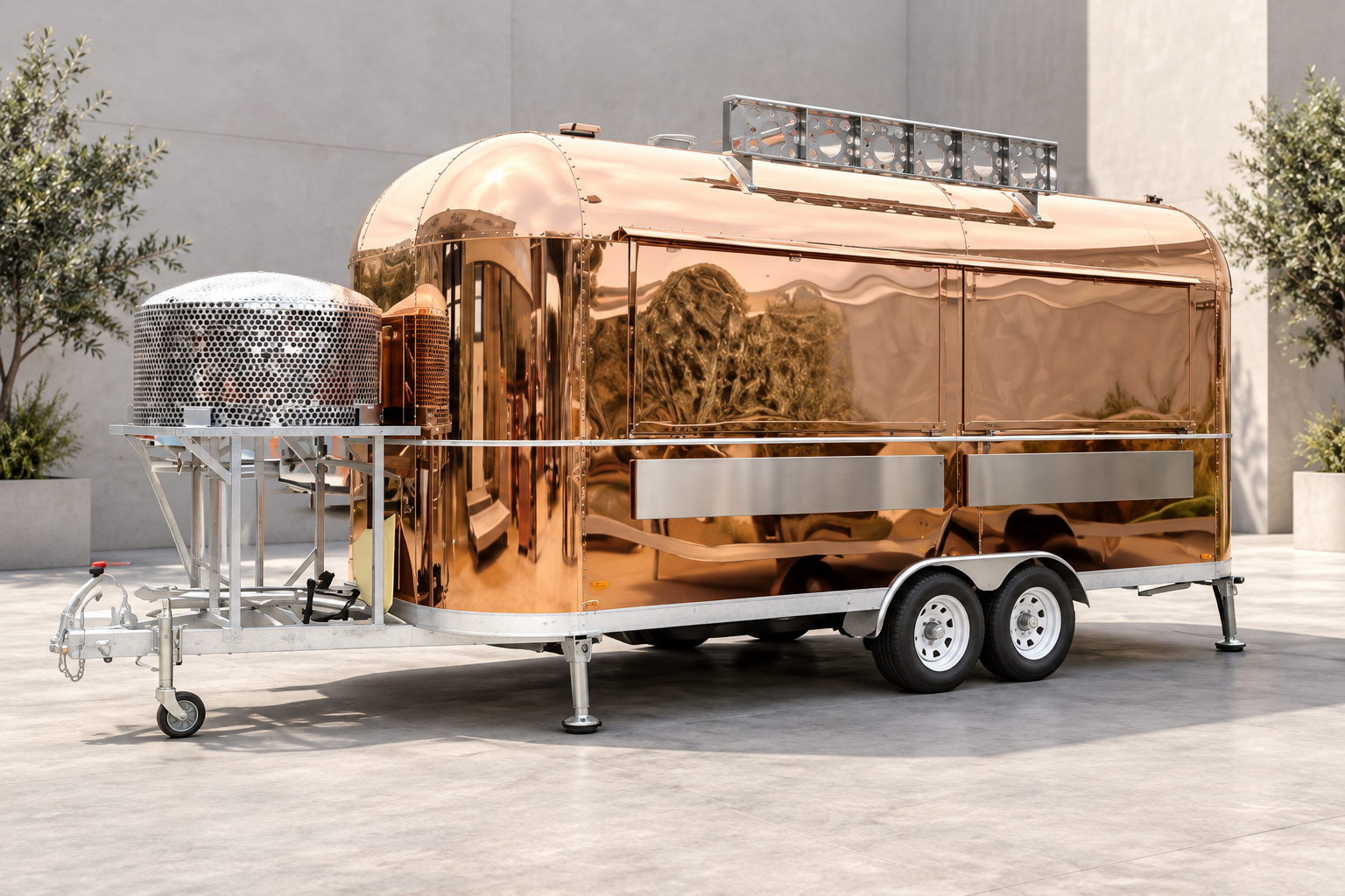 Rose-gold food trailer — AI-enhanced visualization